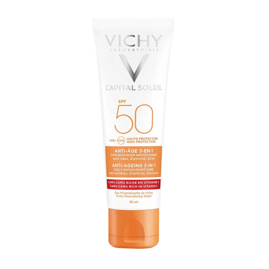 Vichy Capital Soleil, crema viso anti-età 3 in 1, SPF 50+, 50 ml