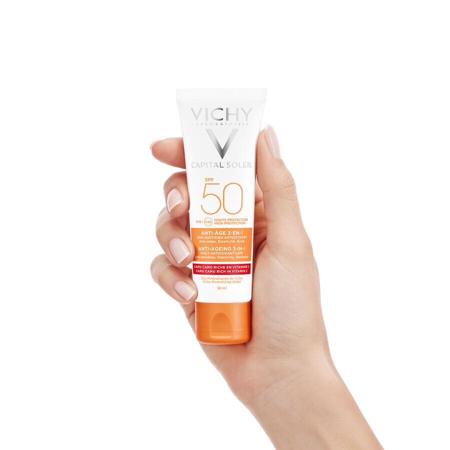 Vichy Capital Soleil, crema viso anti-età 3 in 1, SPF 50+, 50 ml