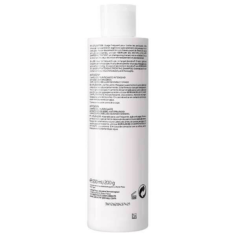 La Roche-Posay Kerium, champú-gel anticaspa, caspa grasa, 200 ml