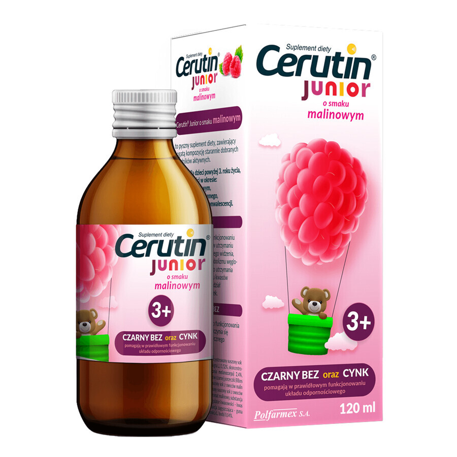 Cerutin Junior, sciroppo, per bambini di età superiore ai 3 anni, gusto lampone, 120 ml