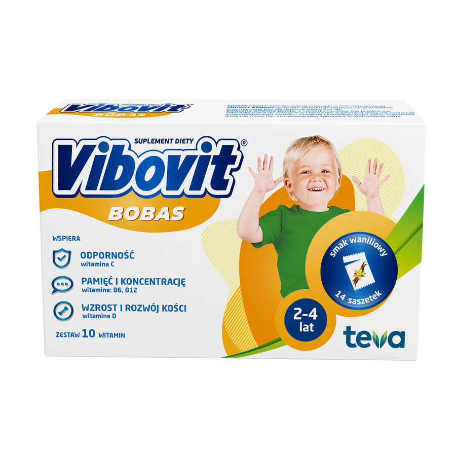 Vibovit Bobas, per bambini da 2 a 4 anni, gusto vaniglia, 14 bustine