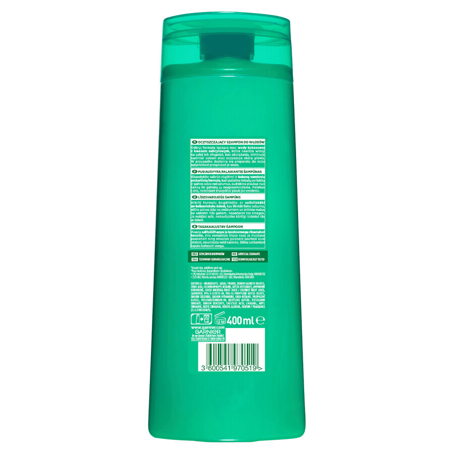 Garnier Fructis Hydra Fresh, Shampoo rinforzante per capelli grassi con punte secche, 400 ml