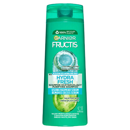 Garnier Fructis Hydra Fresh, Shampoo rinforzante per capelli grassi con punte secche, 400 ml