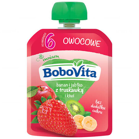 BoboVita Mousse in tubo, banana e mela con fragola e kiwi, dopo 6 mesi, 80 g