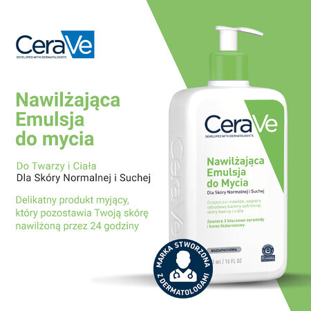 CeraVe, emulsione detergente idratante, pelle normale e secca, 473 ml