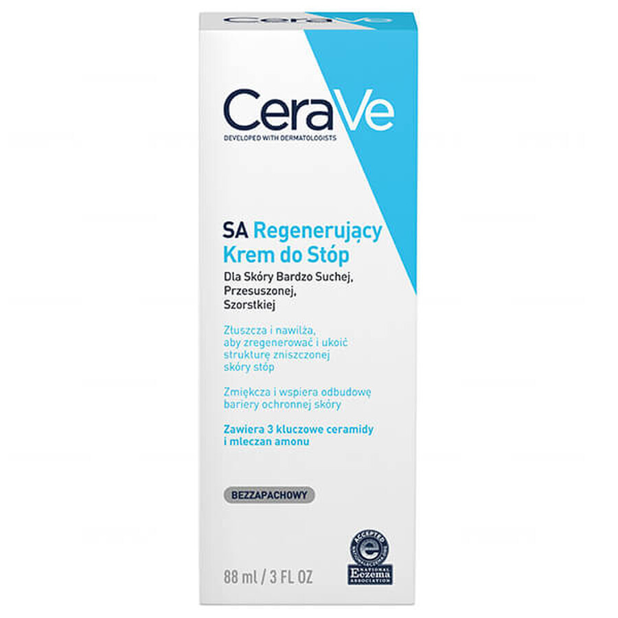 CeraVe SA, crema regeneradora para pies con ceramidas, piel seca y muy seca, 88 ml