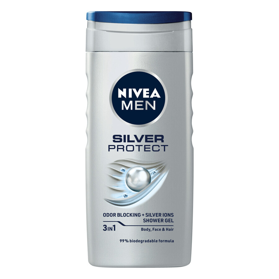 Nivea Men Silver Protect, 3 in 1 shower gel for face, body and hair, 250 ml