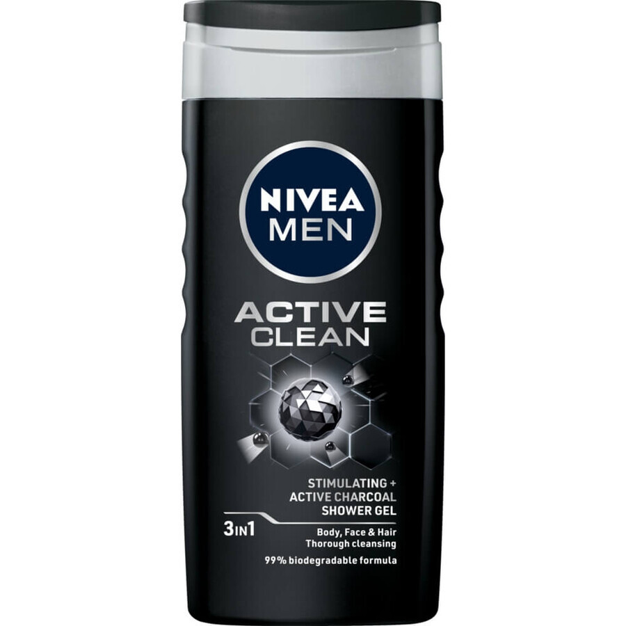 Nivea Men, 3 in 1 shower gel for face, body and hair, Active Clean, 250 ml