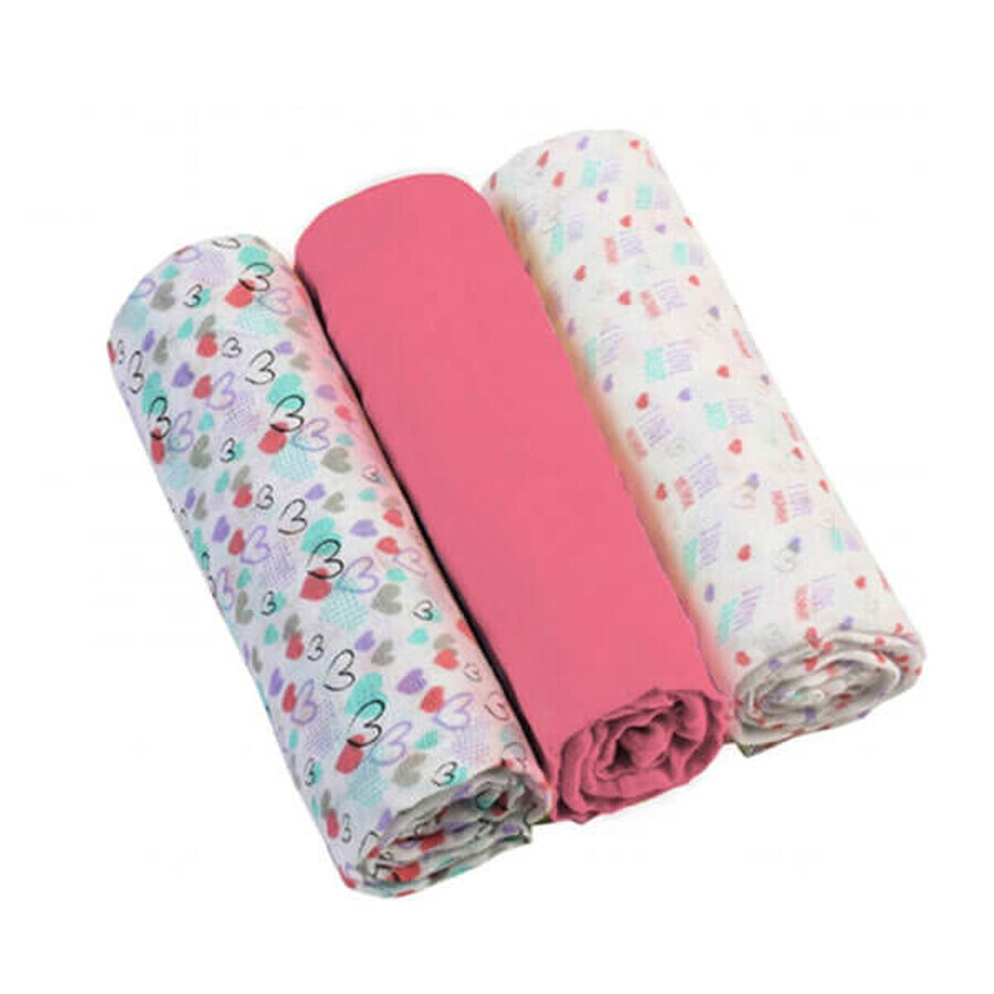 BabyOno, couches en mousseline, framboise, 70 x 70 cm, 3 pcs