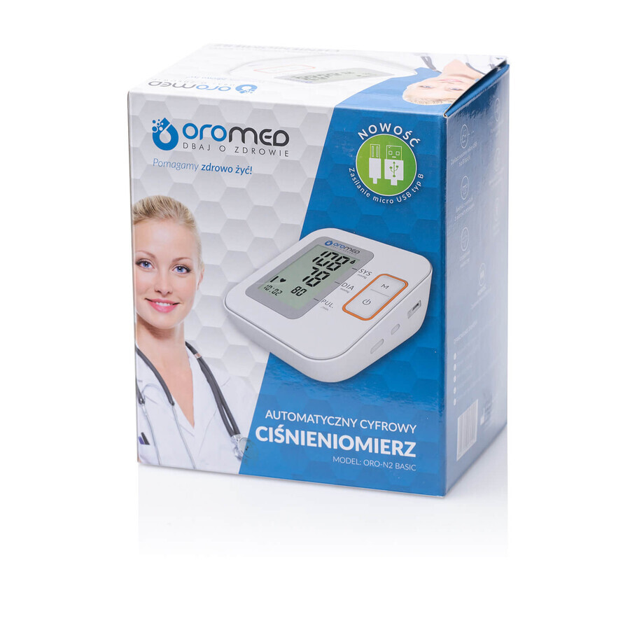 Oromed Oro-N2 Basic, misuratore automatico di pressione del braccio superiore con alimentatore