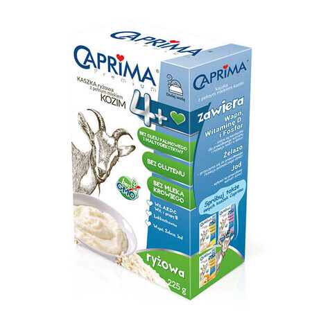 Caprima Premium Porridge di riso con latte intero di capra, senza glutine, dopo 4 mesi, 225 g