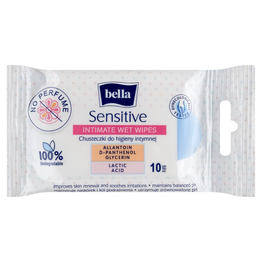 Bella Sensitive, salviette umidificate per l'igiene intima, 10 pz.