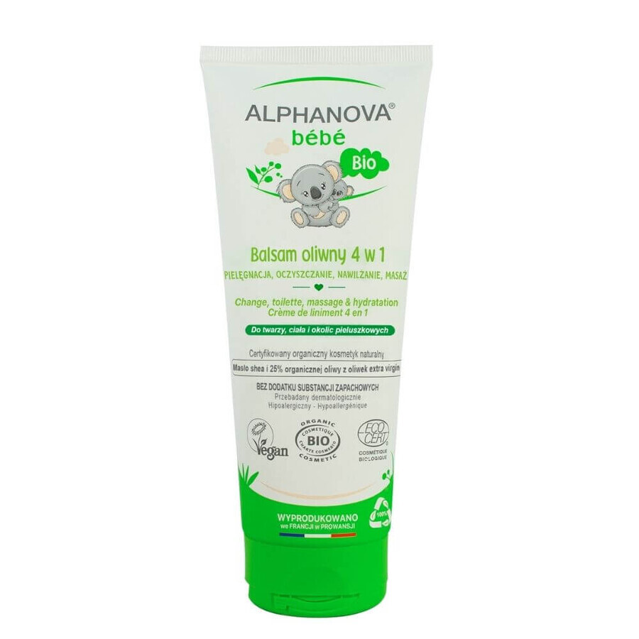 Alphanova Bebe, BIO Liniment, crema idratante e detergente 4 in 1, 200 ml