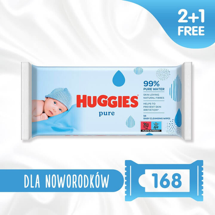 Huggies Pure, salviette umidificate per bambini, 3 x 56 pz.