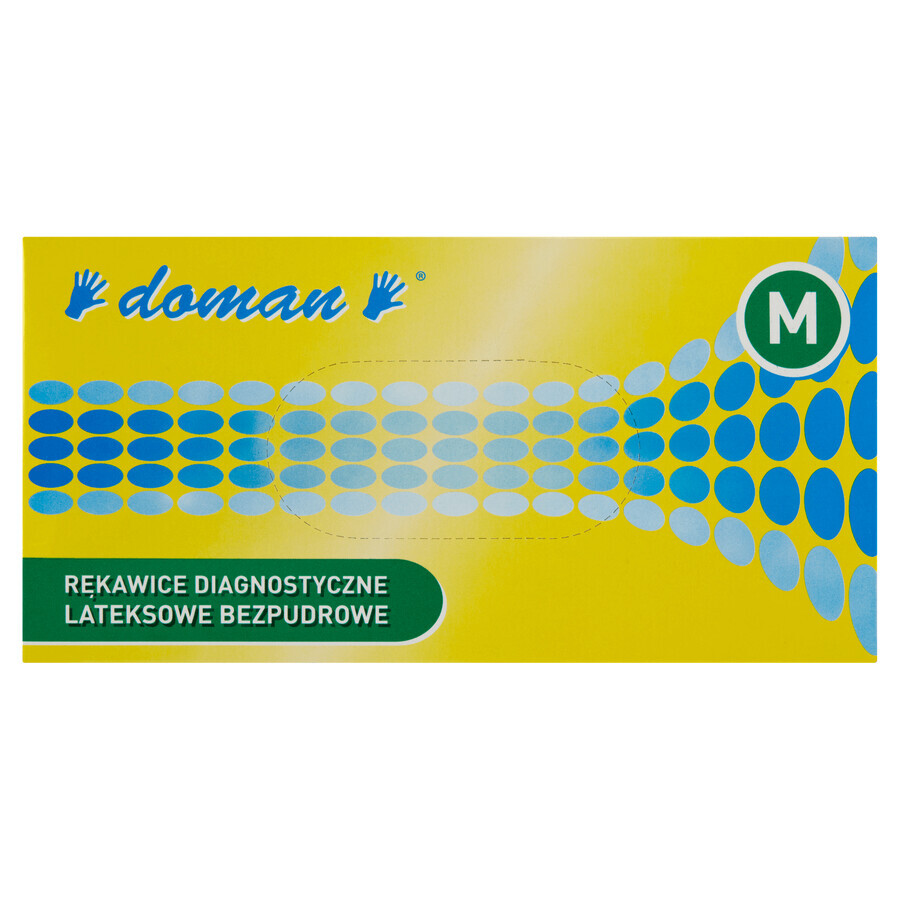 Doman, latex gloves, non-sterile, powder-free, white, size M, 100 pieces