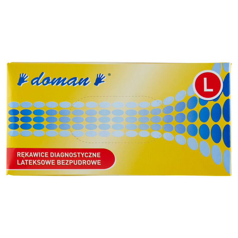 Doman, guanti in lattice, non sterili, senza polvere, bianchi, taglia L, 100 pezzi