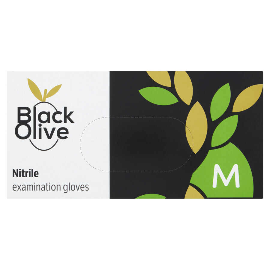 Doman Black Olive, guanti in nitrile, non sterili, senza polvere, neri, taglia M, 100 pezzi