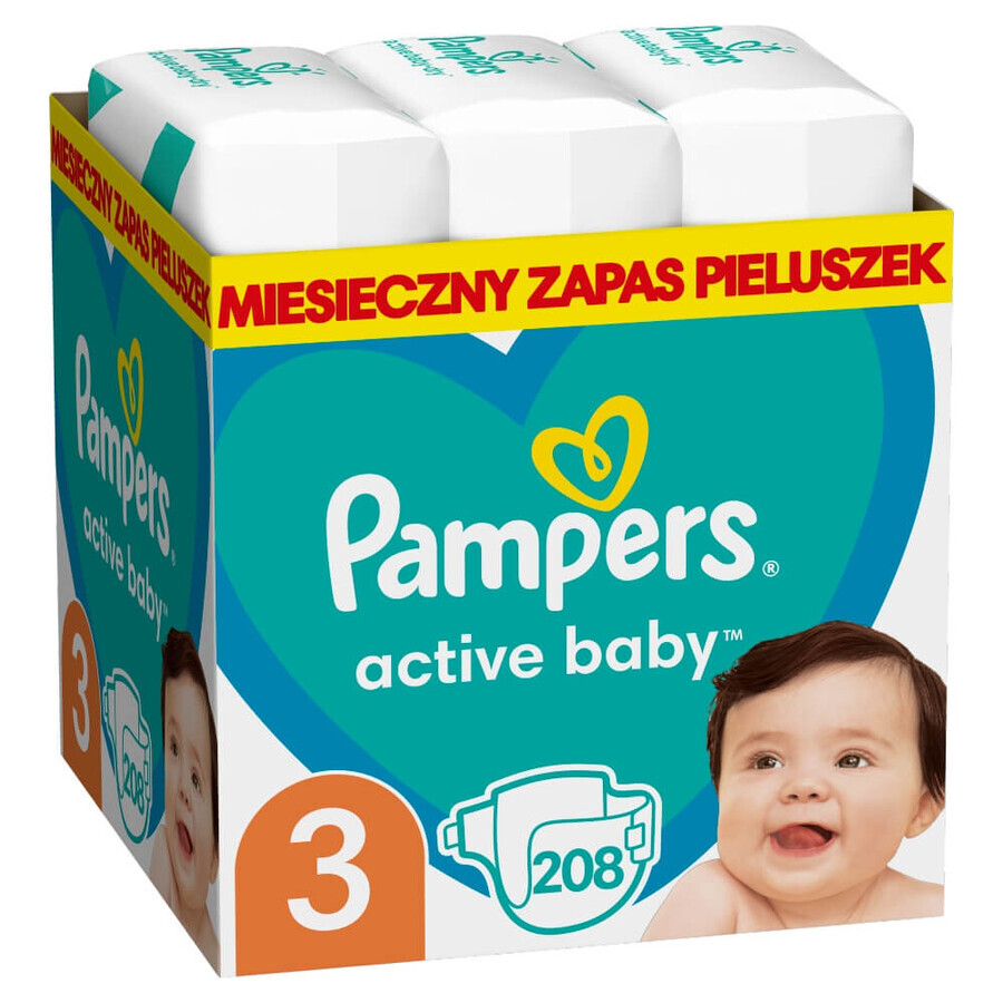 Pampers Active Baby, couches, taille 3, 6-10 kg, 208 pcs