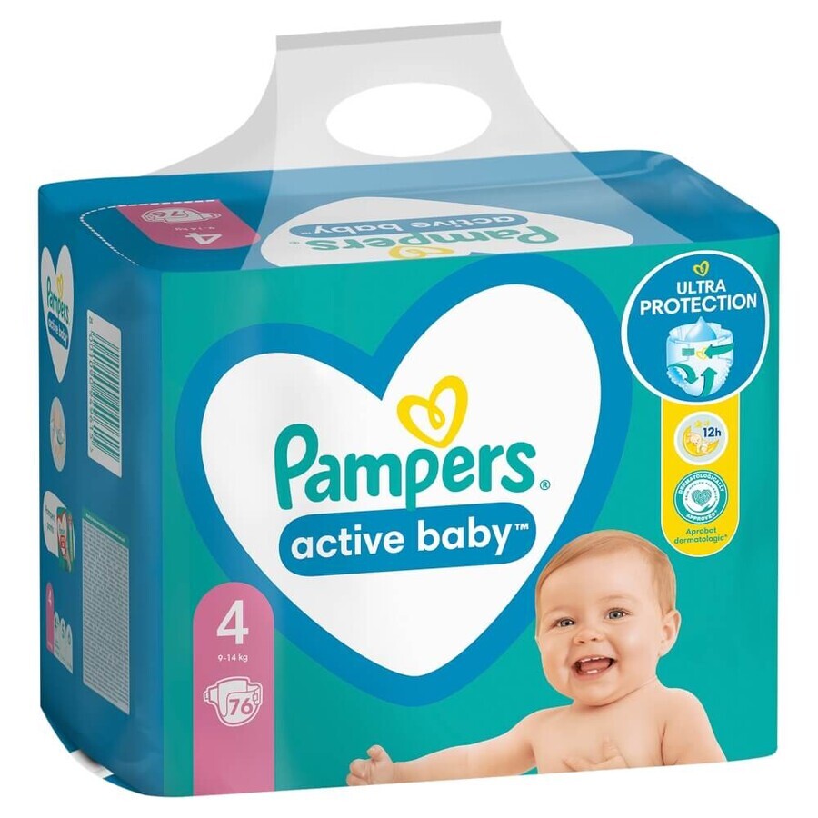 Pampers Active Baby, couches, taille 4, 9-14 kg, 74 pcs