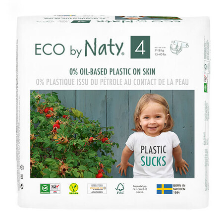 Eco By Naty, Pannolini bio usa e getta taglia 4, 7-18 kg, 44 pz.