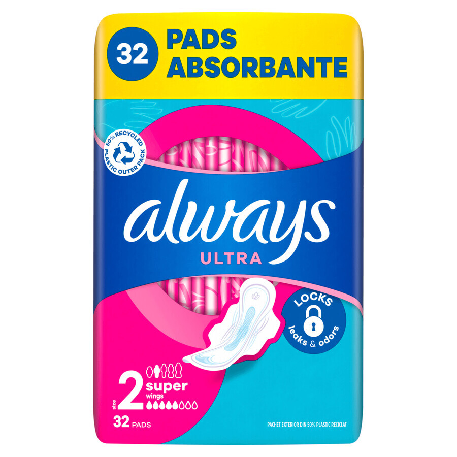 Always Ultra Winged Sanitary Napkins, Size 2, Super, 32 pcs