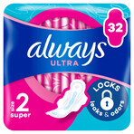 Always Ultra Winged Sanitary Napkins, Size 2, Super, 32 pcs