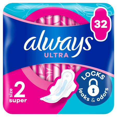 Always Ultra Winged Sanitary Napkins, Size 2, Super, 32 pcs