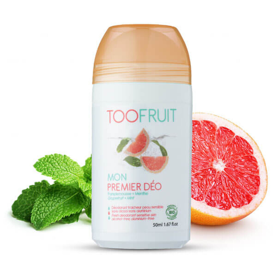 Toofruit, deodorante antibatterico in pallina per bambini, pompelmo e menta, 50 ml