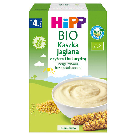 Porridge di miglio HiPP Bio con riso e mais, senza latticini, senza glutine, senza zuccheri aggiunti, dopo 4 mesi, 200 g