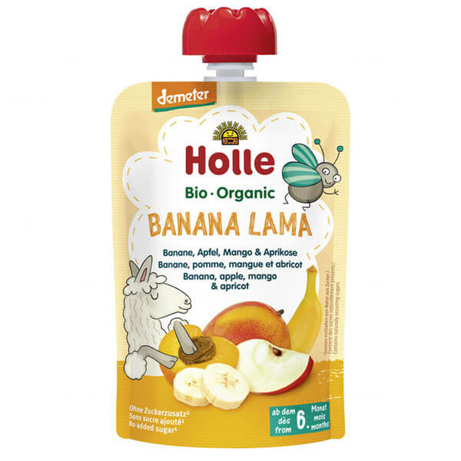 Holle, Banana Lama Tube Fruchtmousse, Banane, Apfel, Mango, Aprikose BIO, nach 6 Monaten, 100 g