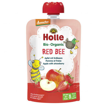 Holle, Red Bee tubo mousse de frutas, manzana, fresa BIO, después de 8 meses, 100 g