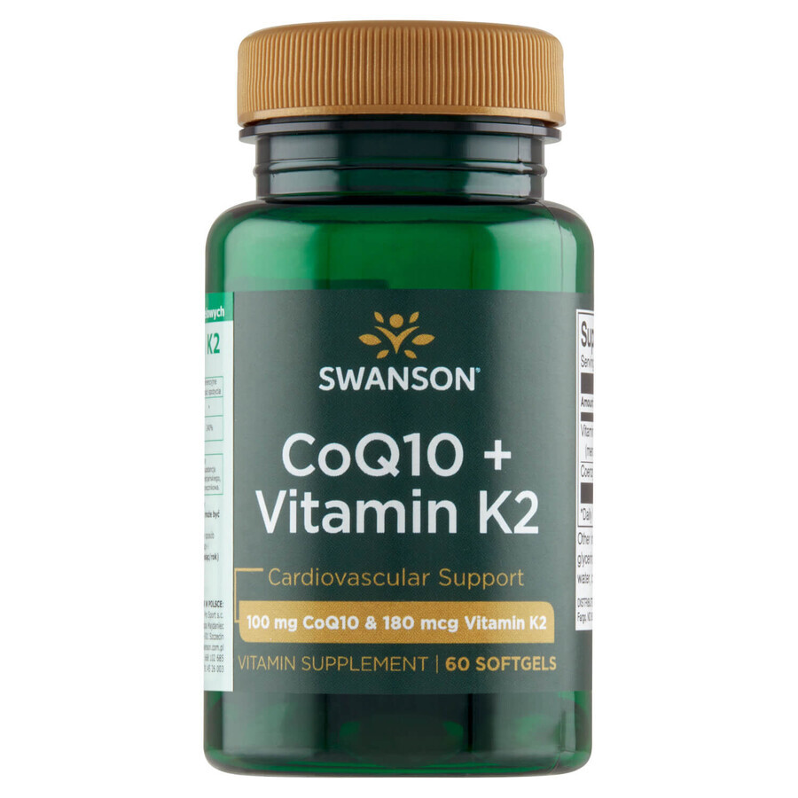 Swanson CoQ10 + Vitamin K2, Coenzym Q10 100 mg und Vitamin K 180 µg, 60 Gelkapseln