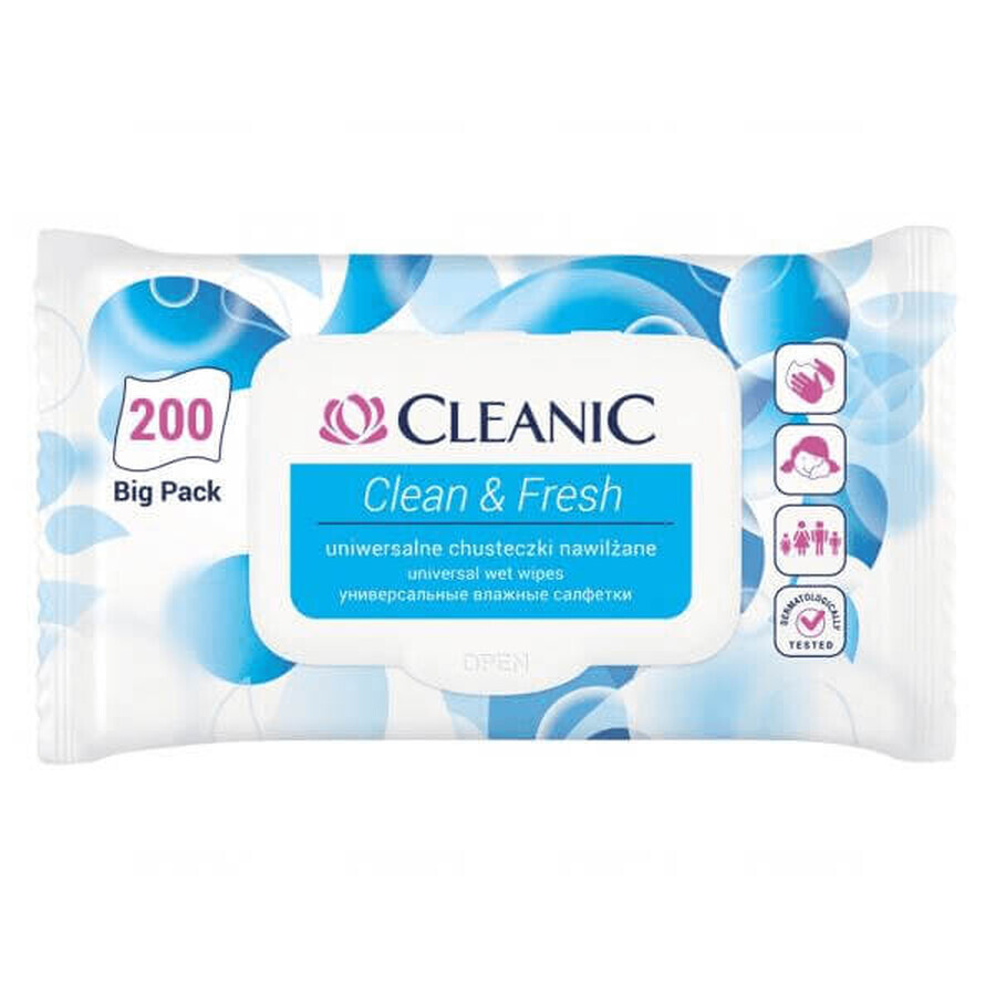 Cleanic Clean&amp;Fresh, salviette umidificate universali, 200 pezzi