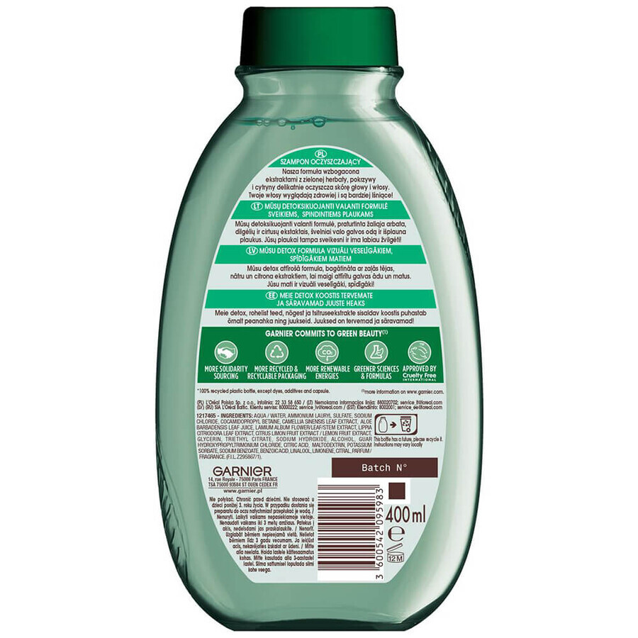 Garnier Botanic Therapy, shampoo rinfrescante per capelli normali con tendenza al grasso, al tè verde, 400 ml