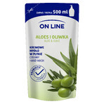 On Line, savon liquide en crème, Aloe Vera et Olive, stock, 500 ml