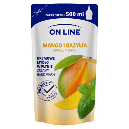 On Line, jabón líquido en crema, Mango y Albahaca, caldo, 500 ml