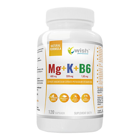 Wish Mg + K + B6, magnesio, potassio, vitamina B6, 120 capsule