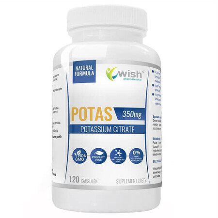 Wish, Potassio 350 mg, citrato di potassio, 120 capsule