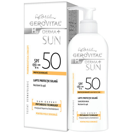 Latte per Protezione Solare SPF 50 Derma+ Sun, Gerovital H3 Derma+ Sun, 150 ml, Farmec