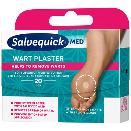 Salvequick Med Wart Patch, per verruche, con acido salicilico, 20 pezzi