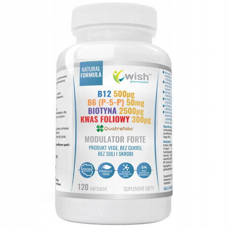 Wish B12 + B6 (P-5-P) + Biotina + Modulatore di acido folico Forte, 120 capsule