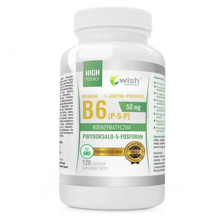 Wish, Vitamina B6 50 mg + L-leucina + prebiotico, 120 capsule