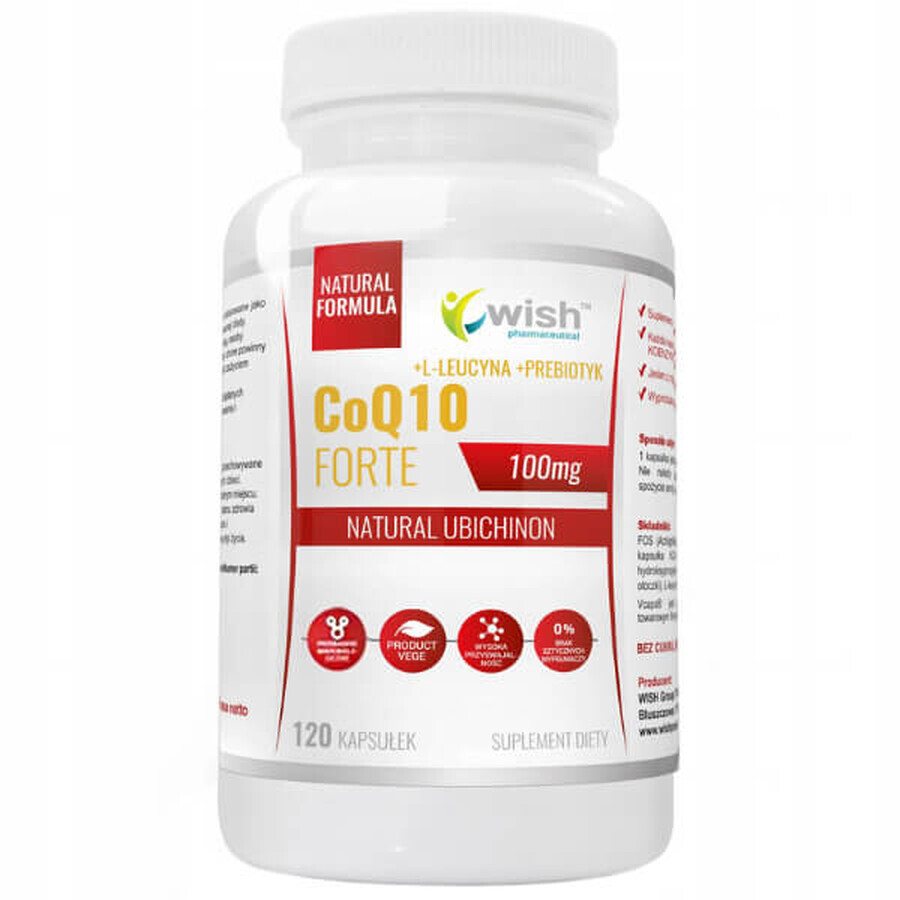 Wish CoQ10 Forte 100 mg, ubichinone + L-leucina + prebiotico, 120 capsule