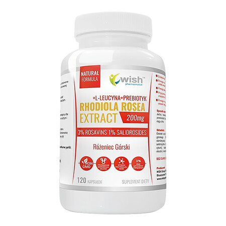 Wish, estratto di Rhodiola rosea, Rhodiola rosea + L-leucina + prebiotico, 120 capsule