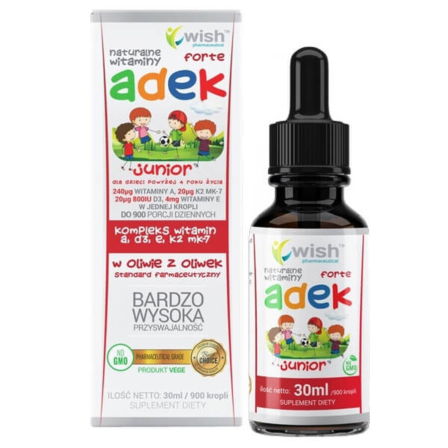 Wish Natural vitamine ADEK Junior Forte, gocce per bambini sopra i 4 anni, 30 ml