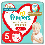 Pampers Premium Care Pants, luiers, maat 5, 12-17 kg, 34 stuks