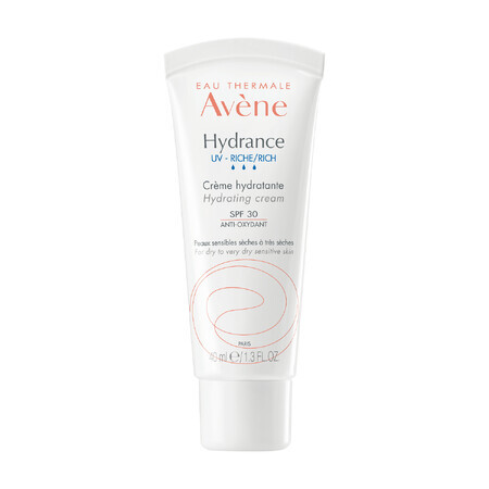 Avene Hydrance UV Rich, crema idratante ricca, pelle sensibile, secca e molto secca, SPF 30, 40 ml