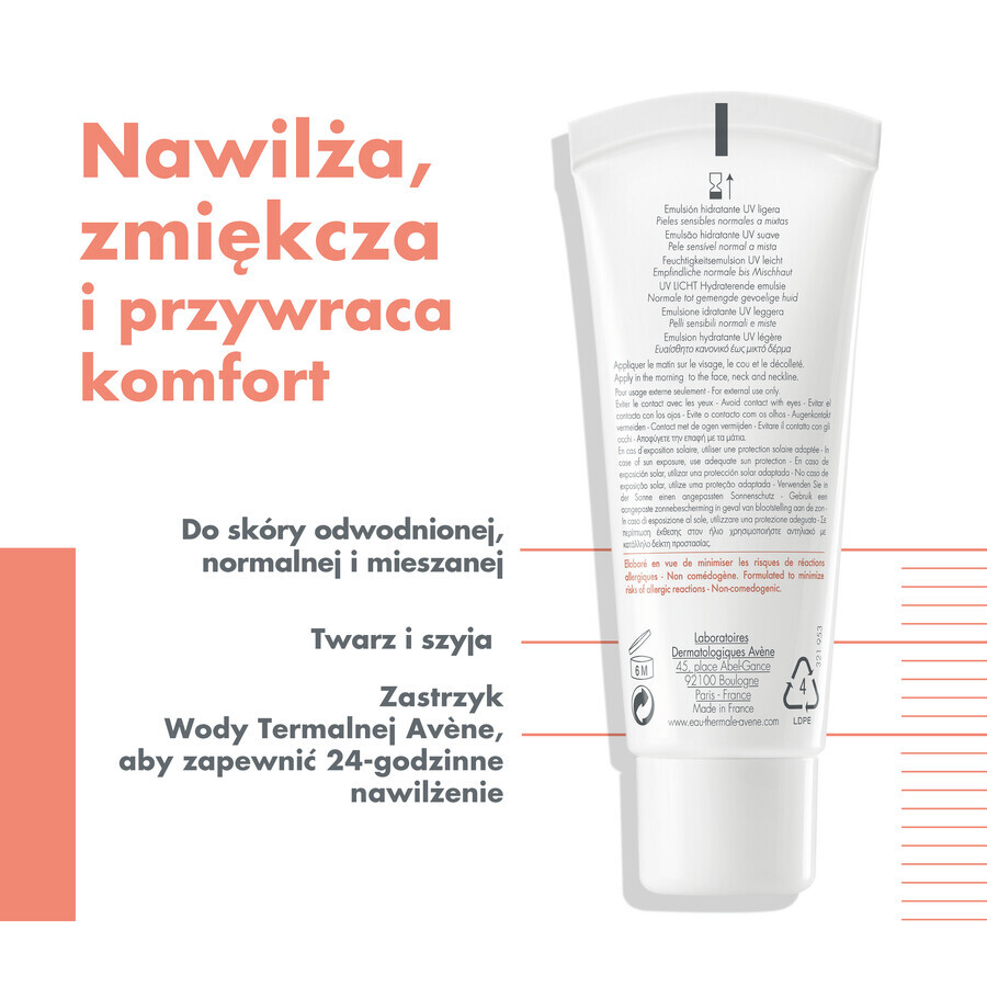 Avene Hydrance UV, cremă hidratantă ușoară, piele sensibilă, normală și mixtă, SPF 30, 40 ml