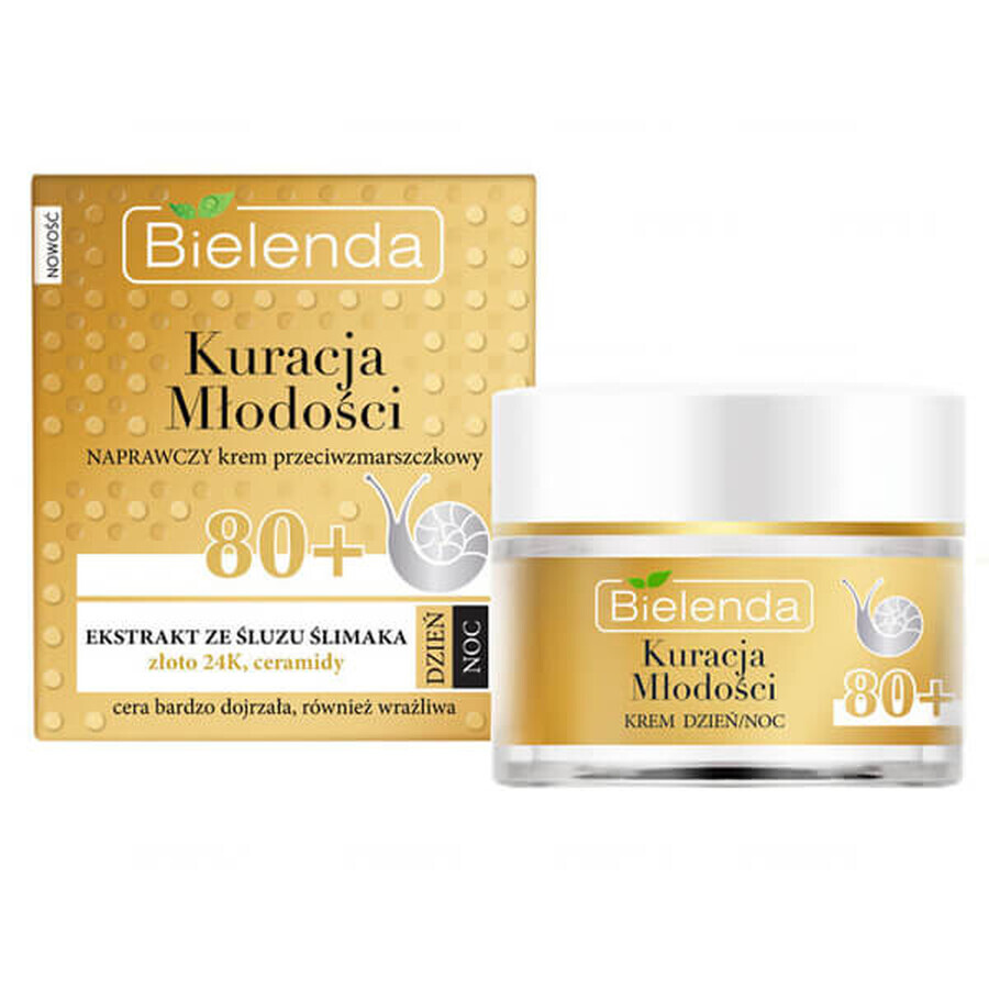 Bielenda Trattamento Giovinezza, crema riparatrice antirughe 80+, giorno e notte, 50 ml