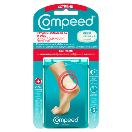 Compeed, cerotti per vesciche del tallone per attivi, idrocolloidi, medi, 5 pezzi